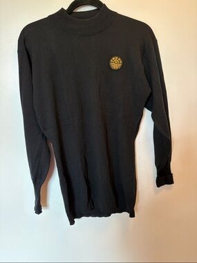 Louis Féraud Black Ribbed Mock Neck Sweater with Gold Logo Tag